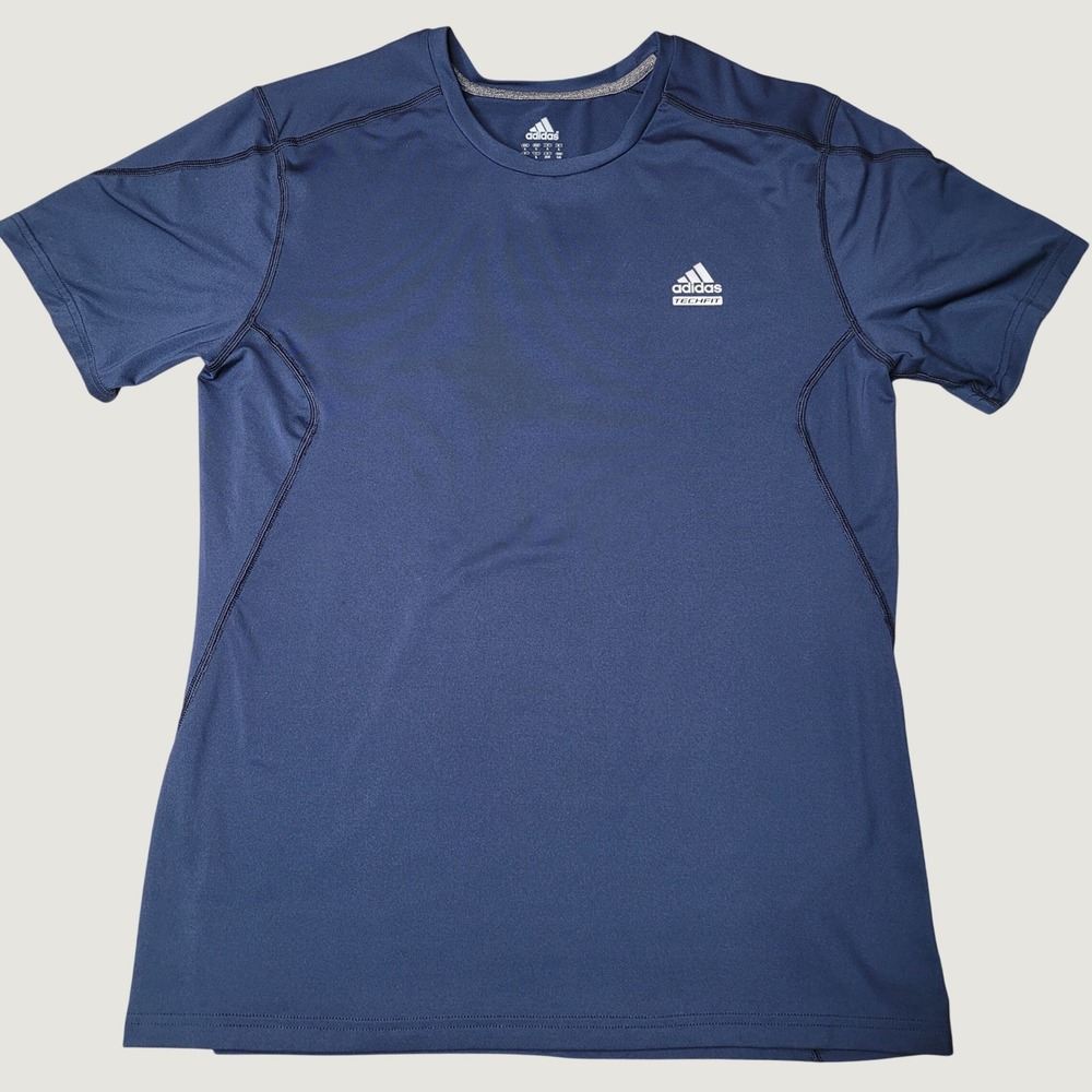 Adidas Techfit Climalite Mens Large Navy Blue Short Sleeve Training Shirt